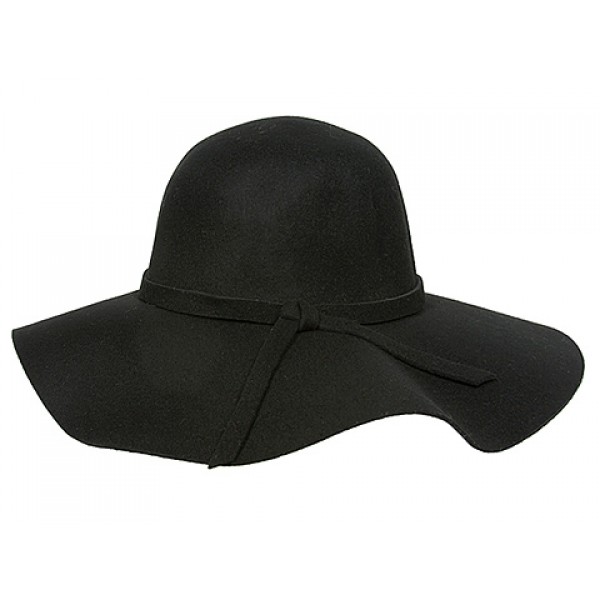 Wide Brim Hats w/ Wool Felt Accent  - Black - HT-HT2498BK